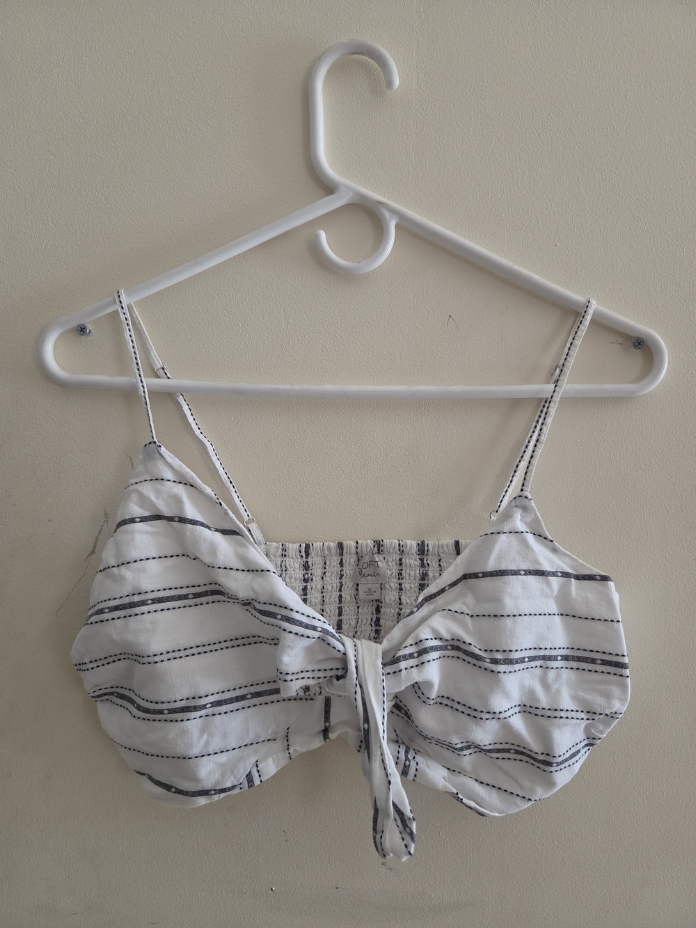 LOFT White and Black Striped Tie-Front Crop Top